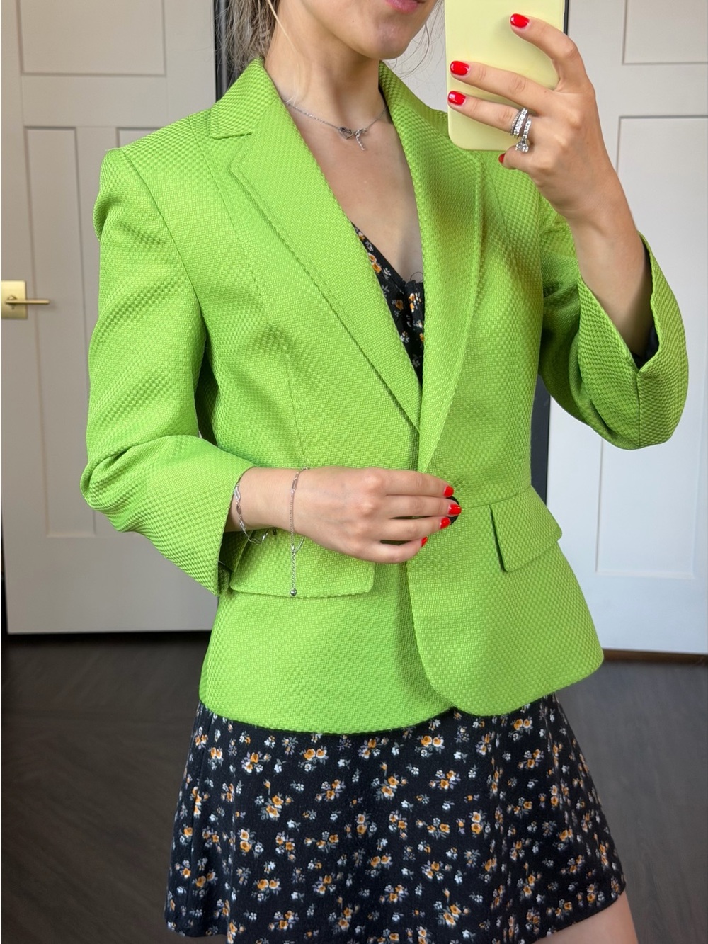 Evan Picone Bright Lime Green Textured Tailored Blazer